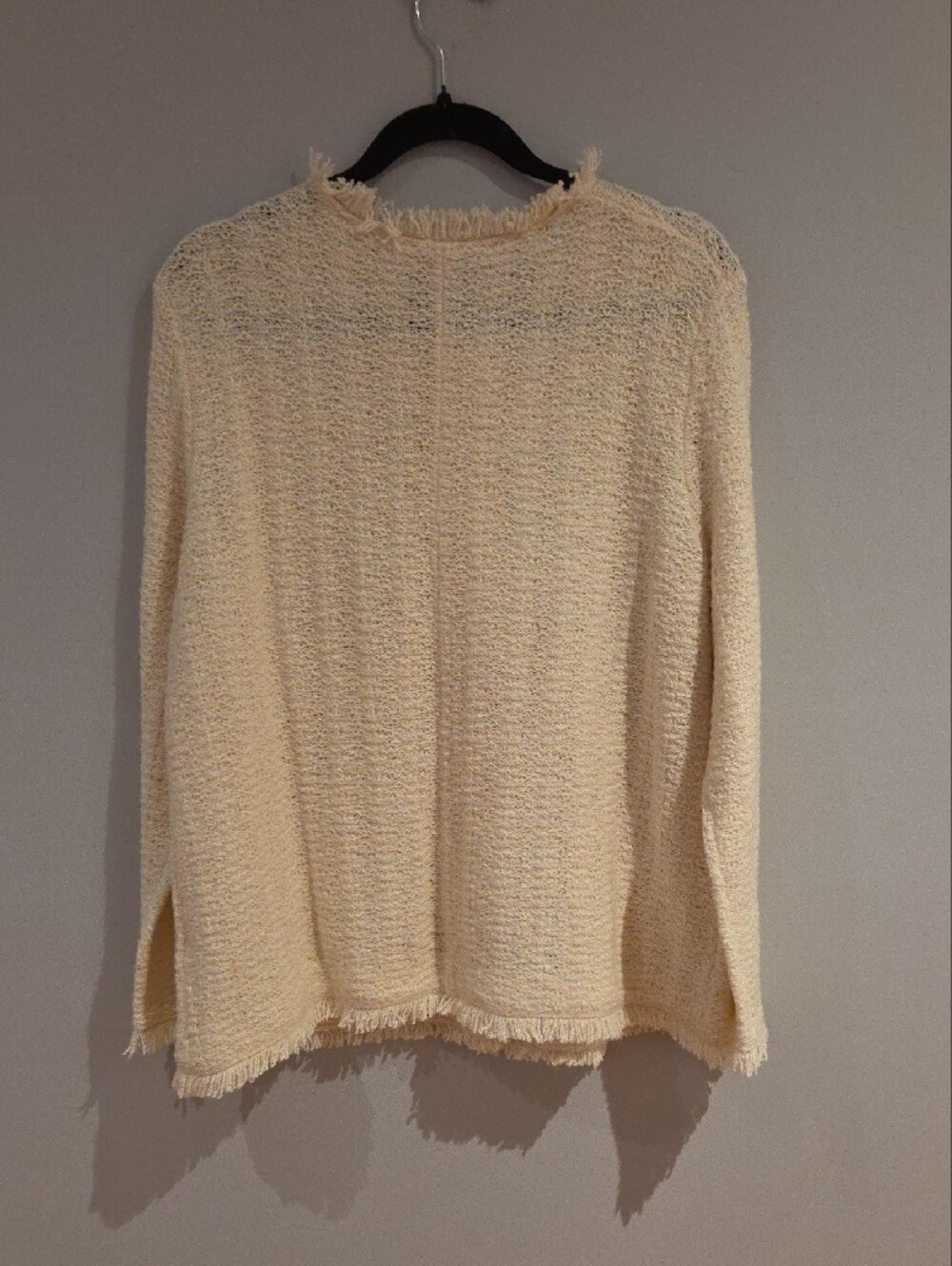 Talbots Cream Fringe-Trim Button Front Cardigan - Picture 2 of 4